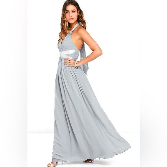 NEW Lulu’s Days Gown By Grey Beaded Maxi Dress NWT - Picture 5 of 7